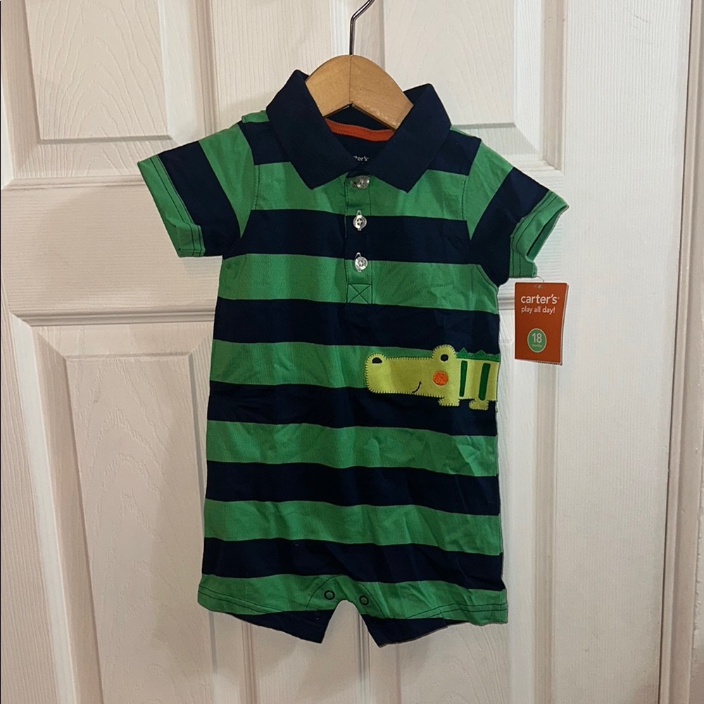 Carter's Green and Navy Striped Baby Romper